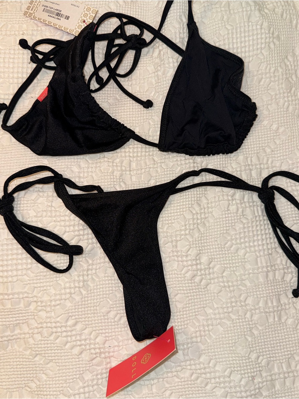 Women’s Black Tie-Side Triangle Bikini Set -